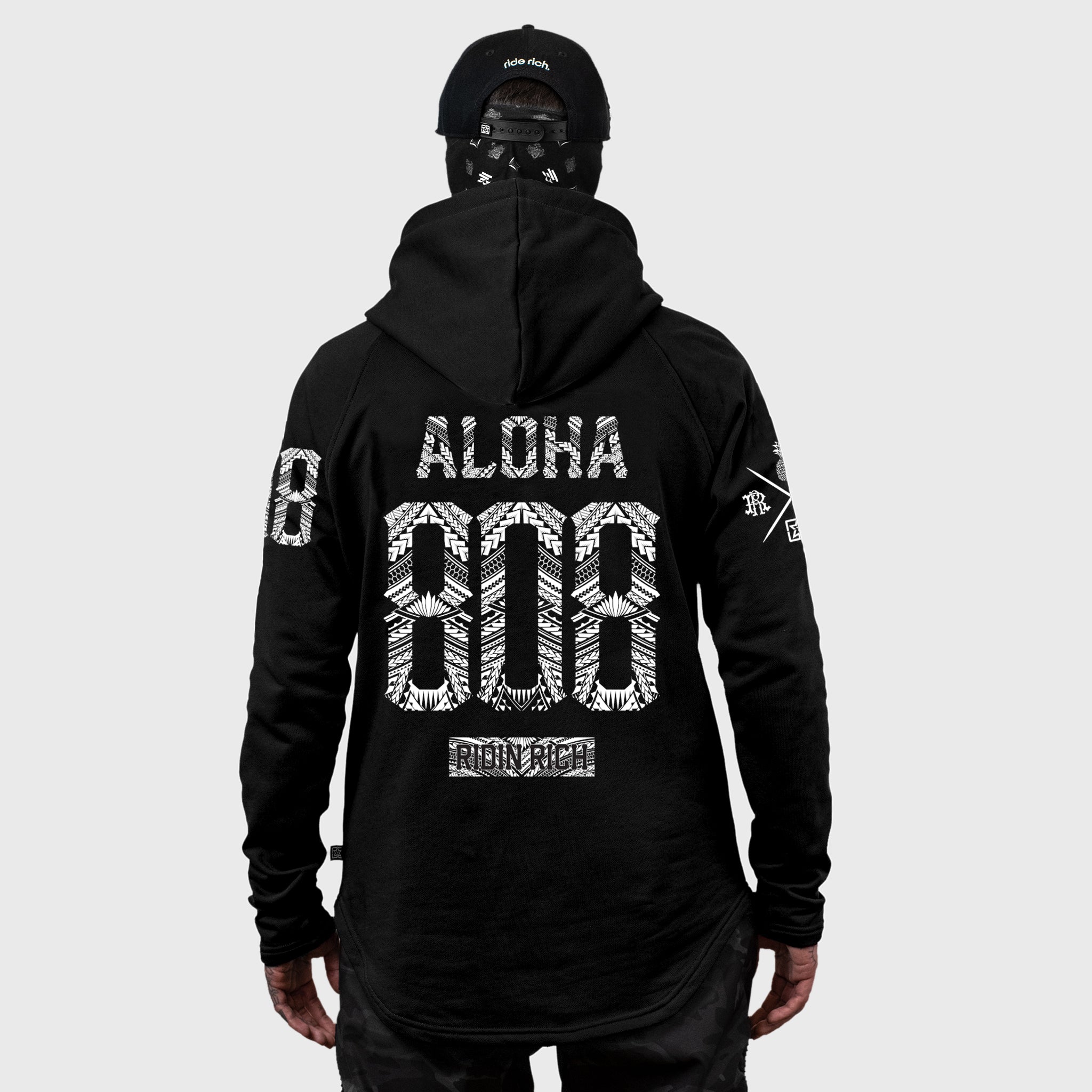 Home Grown 808 Edition Scoop Pullover Hoodie {White on Black}