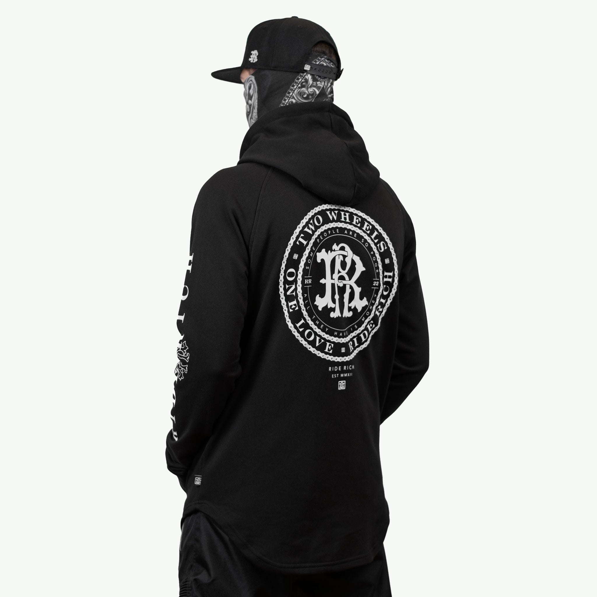 RR Filigree & Chains Scoop Pullover Hoodie {White on Black}
