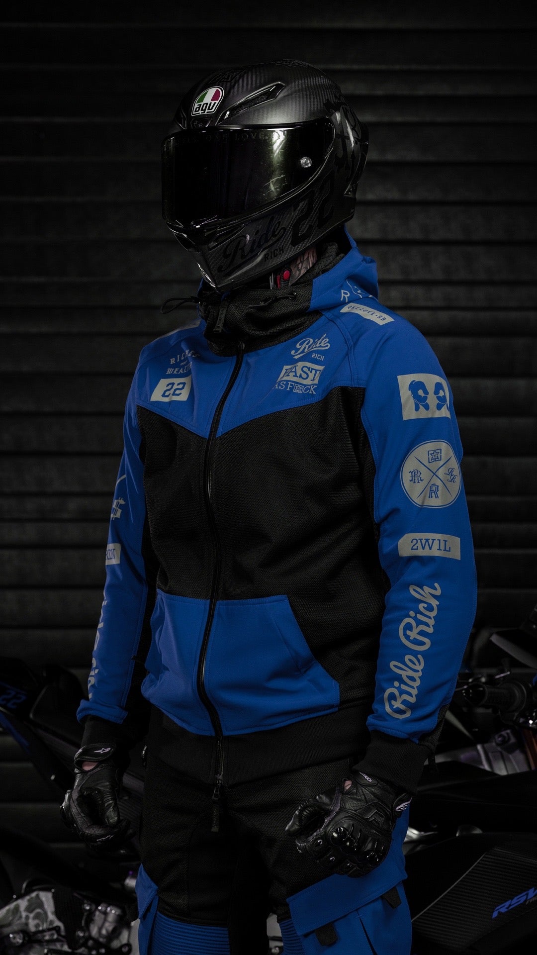 Regency™ V2.Flow™ Mesh Armoured Hooded Jacket {RR GP/Blue}
