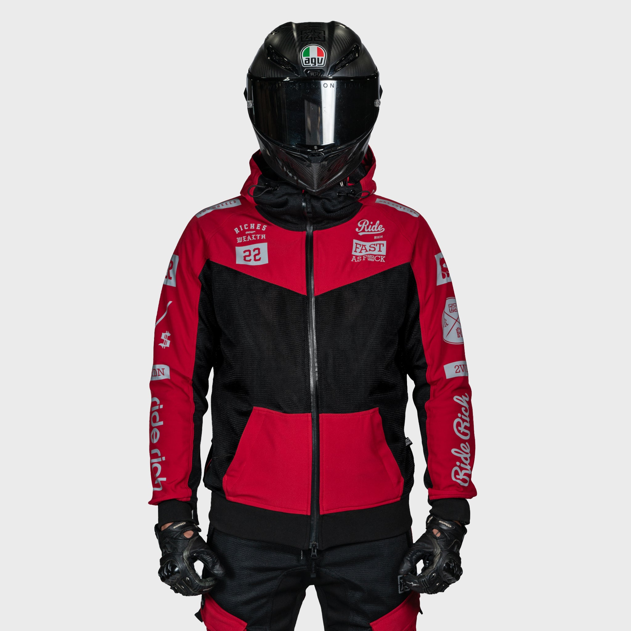 Regency™ V2.Flow™ Mesh Armoured Hooded Jacket {RR GP/Red}