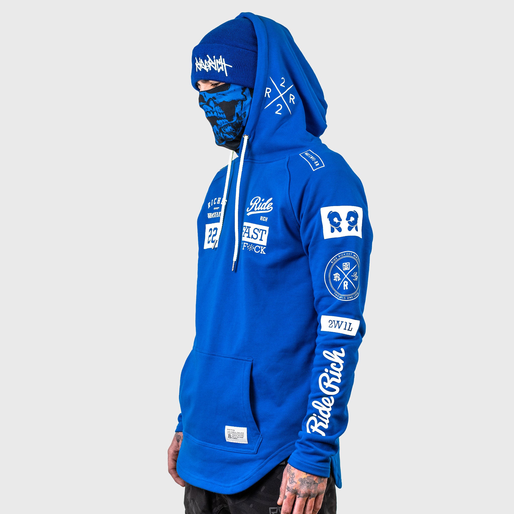 RR GP Scoop Pullover Hoodie {White on Blue}