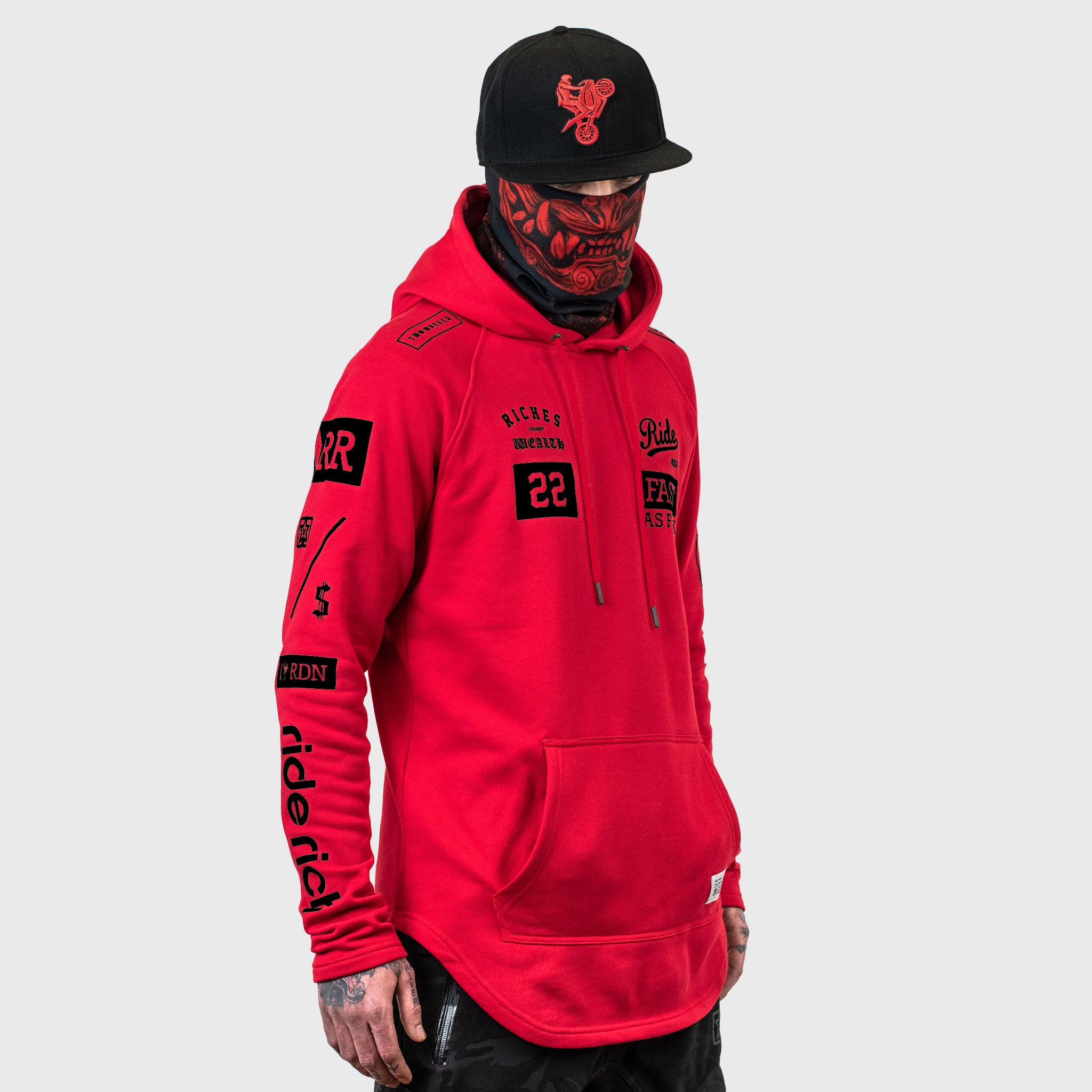 RR GP Scoop Pullover Hoodie {Black on Red}