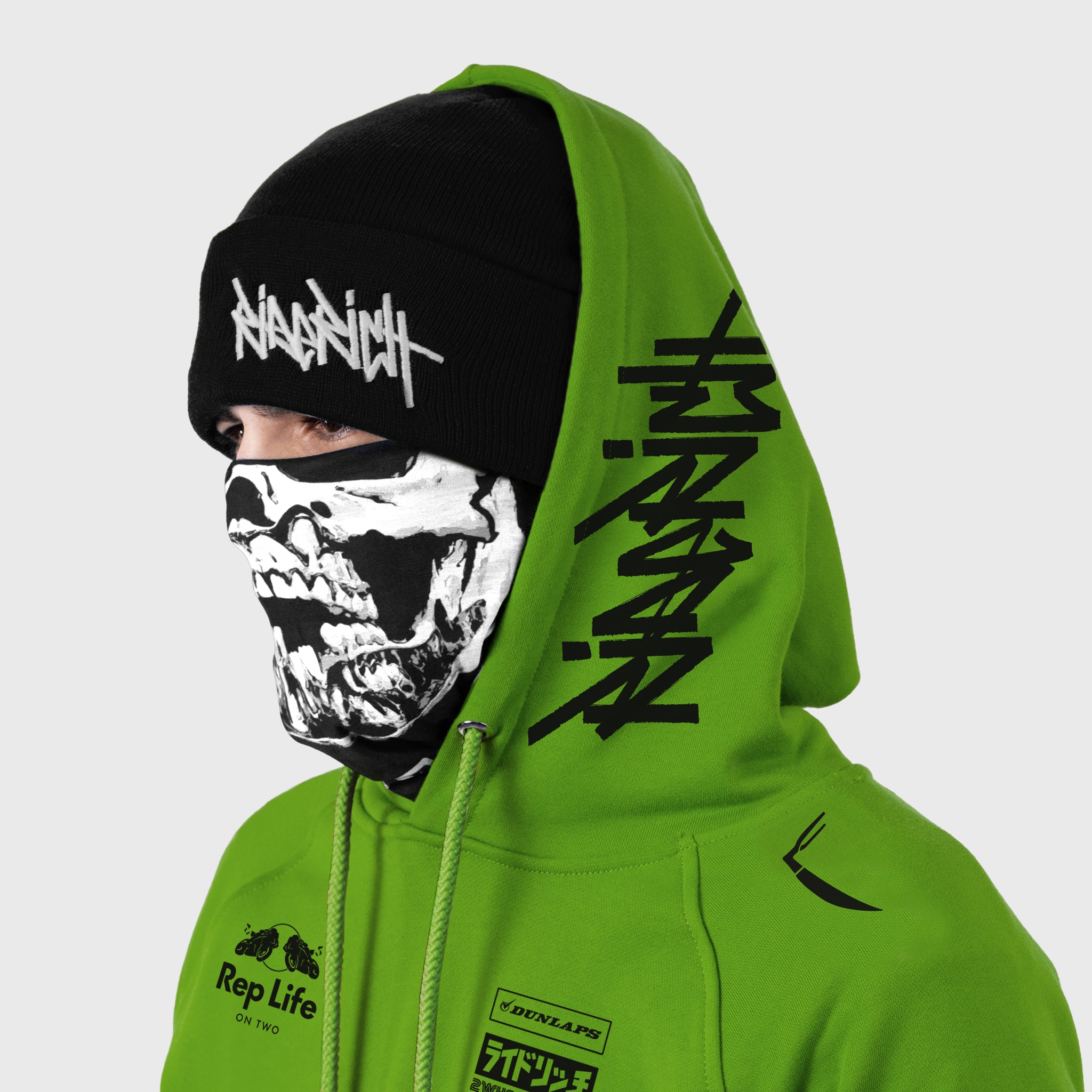 RR Racing Scoop Pullover Hoodie {Black on Lime Green}