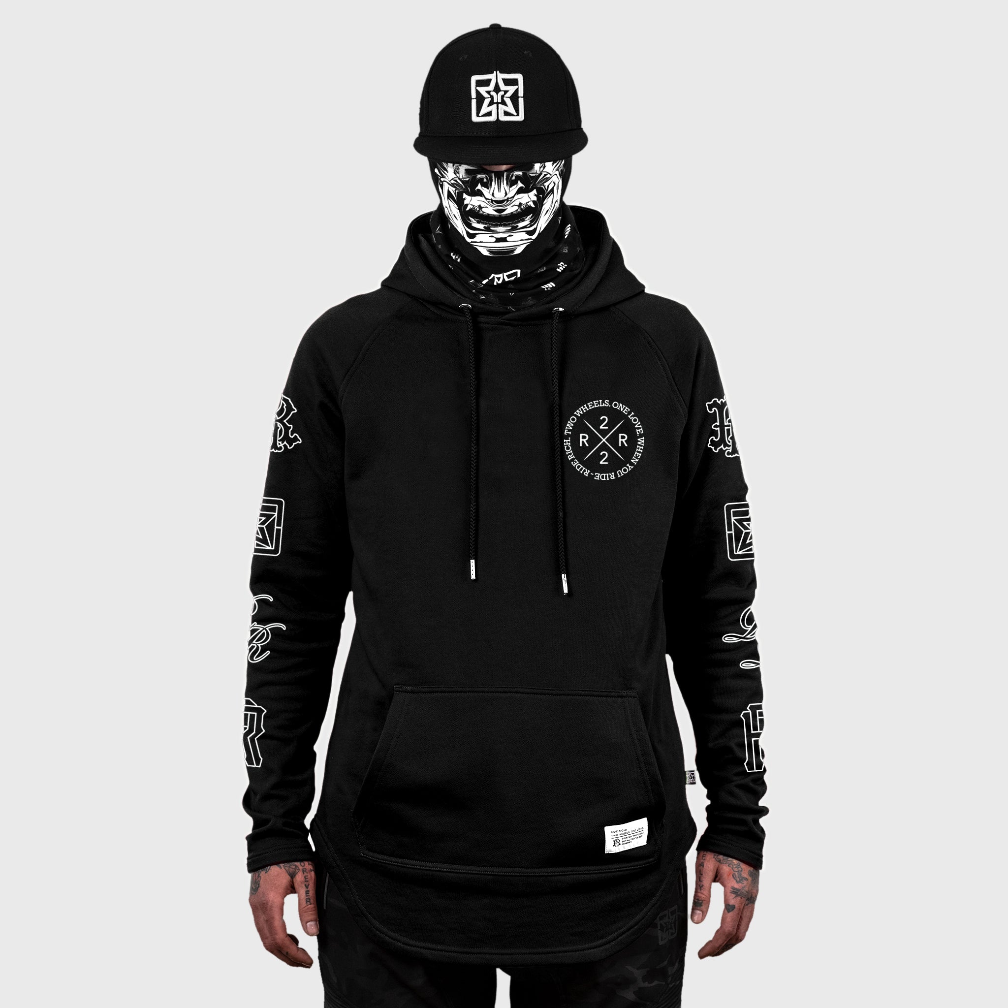 The Motto Scoop Pullover Hoodie {White on Black}