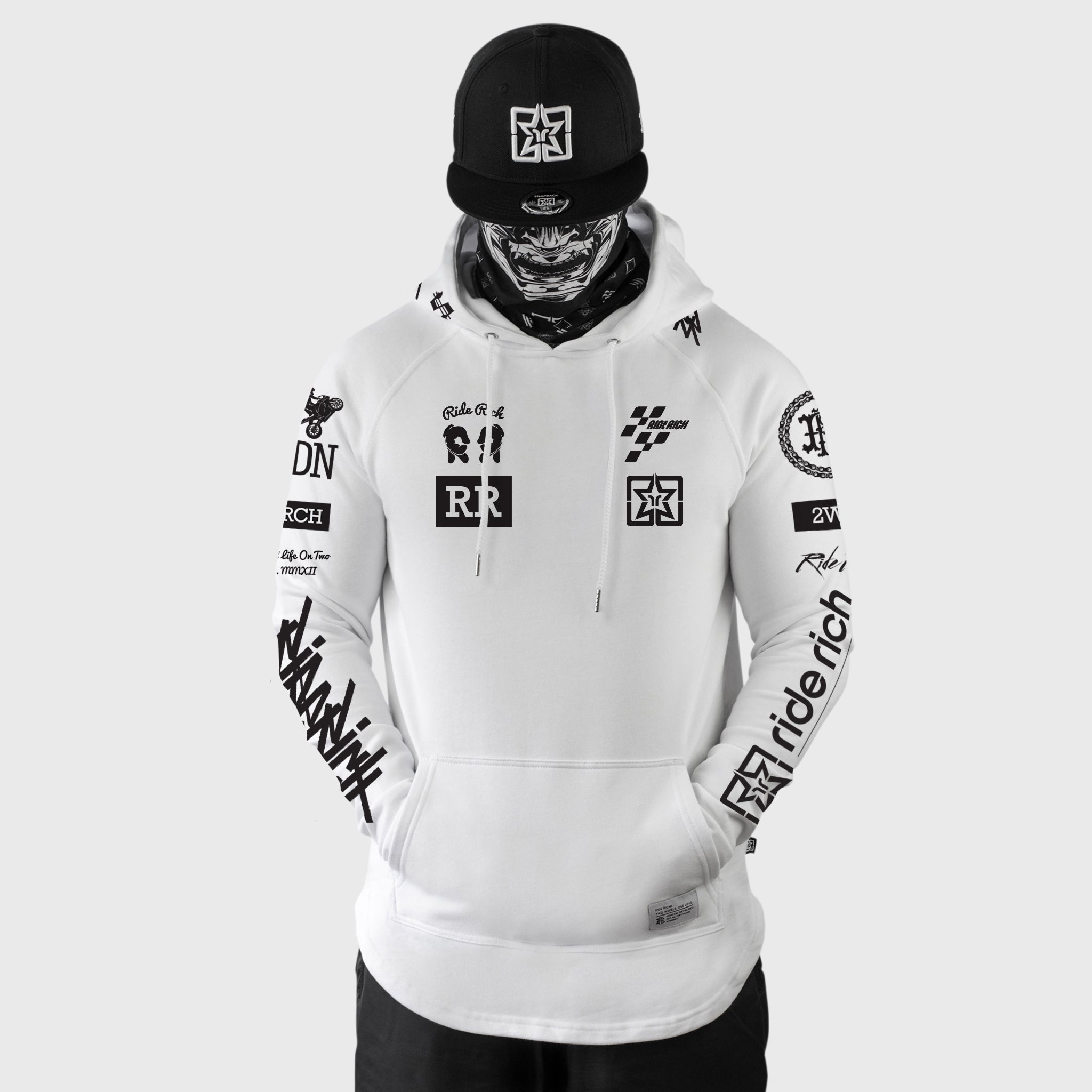 Branded V2 Scoop Pullover Hoodie {Black on White}
