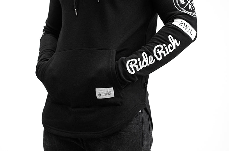 RR GP Scoop Pullover Hoodie {White on Black}