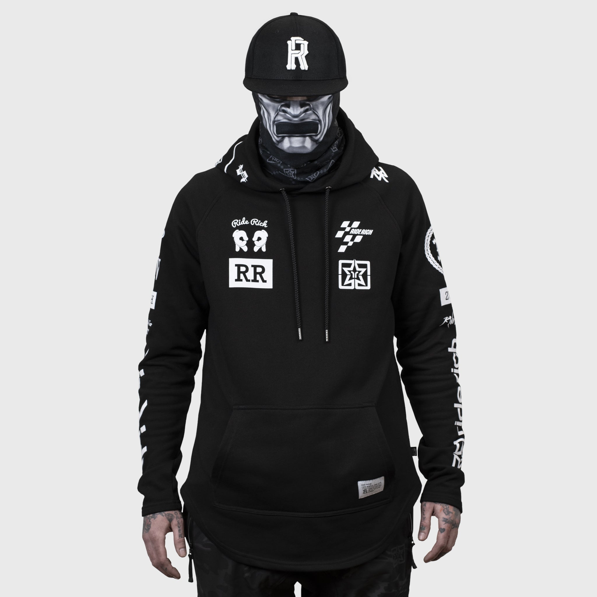 Branded V2 Scoop Pullover Hoodie {White on Black}