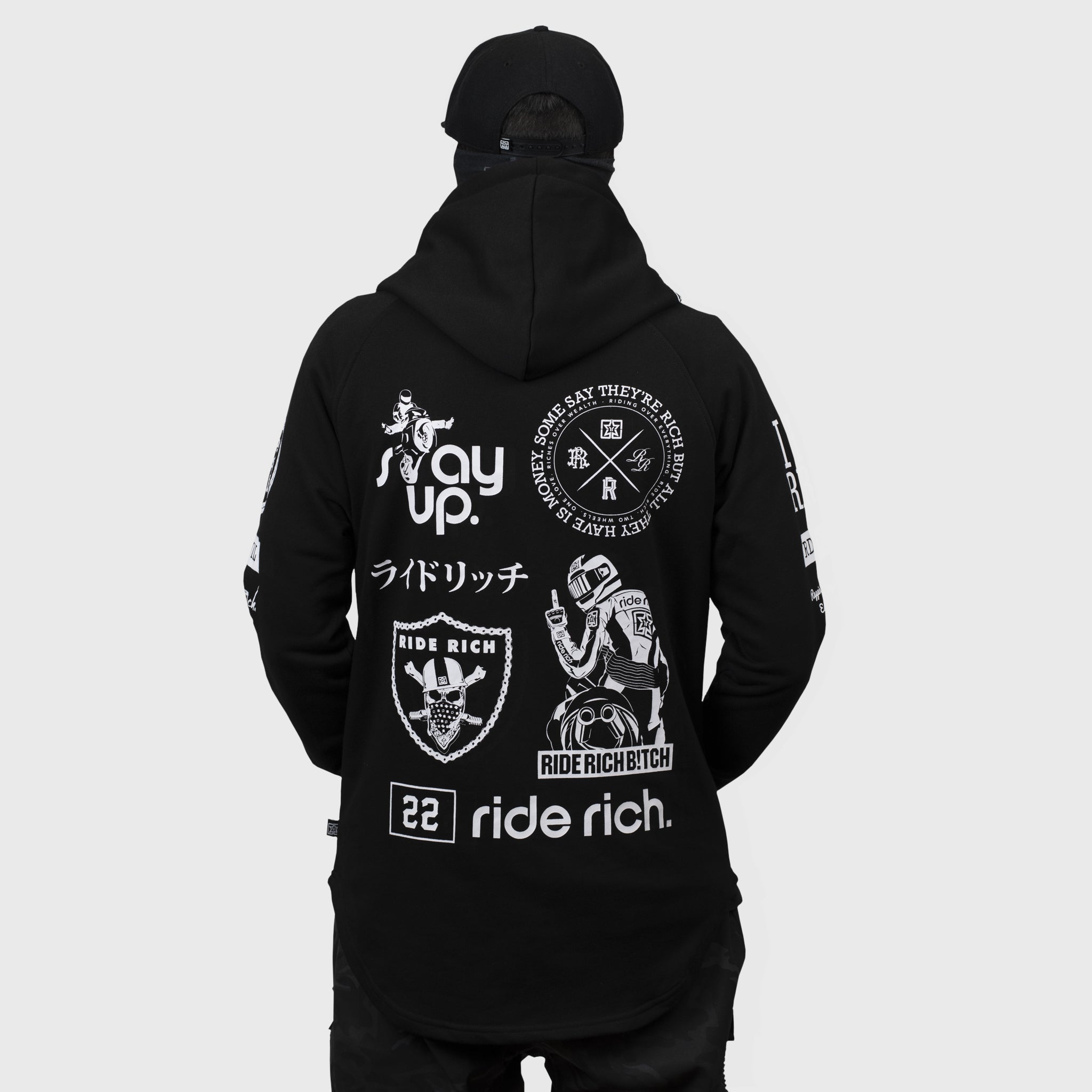 Branded V2 Scoop Pullover Hoodie {White on Black}