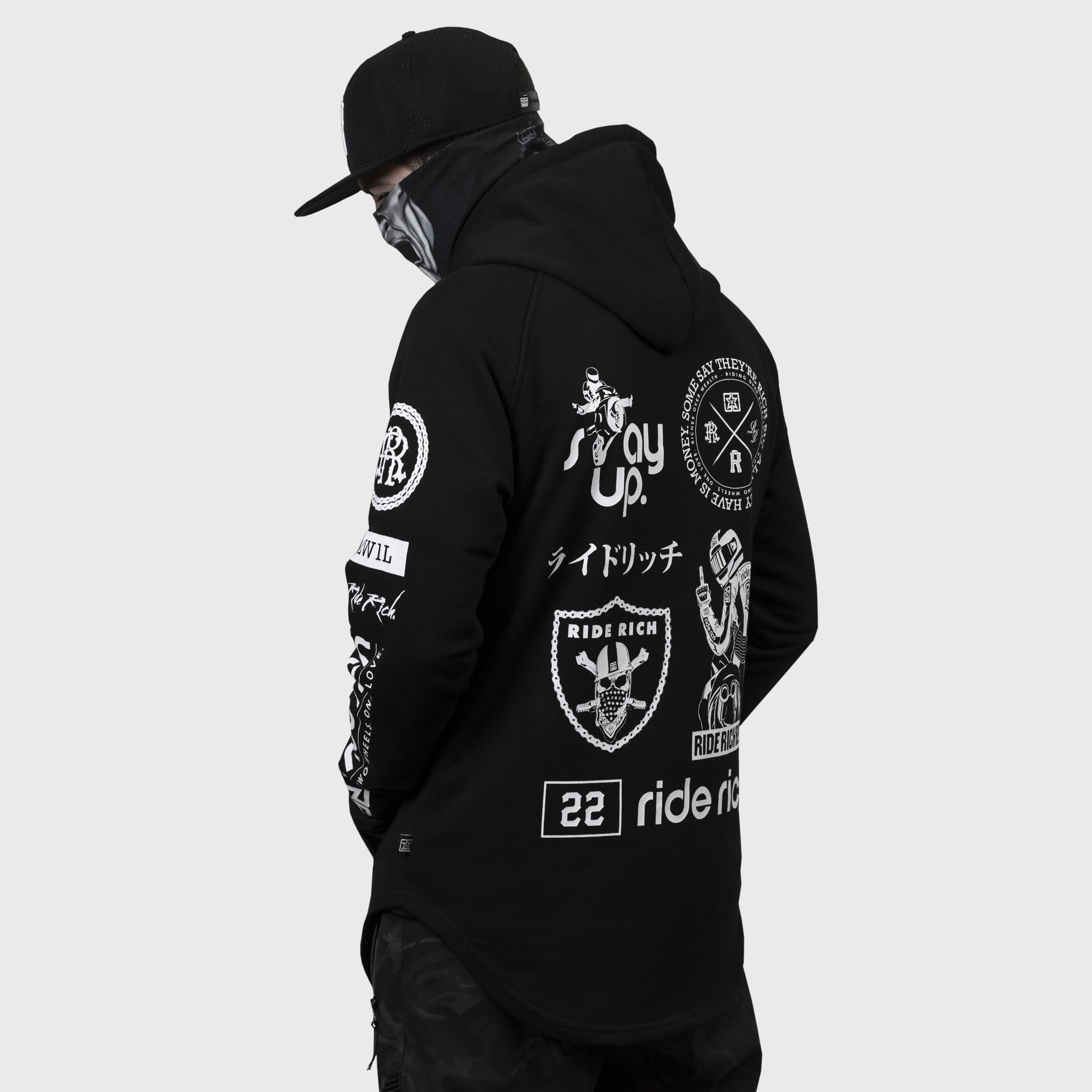 Branded V2 Scoop Pullover Hoodie {White on Black}