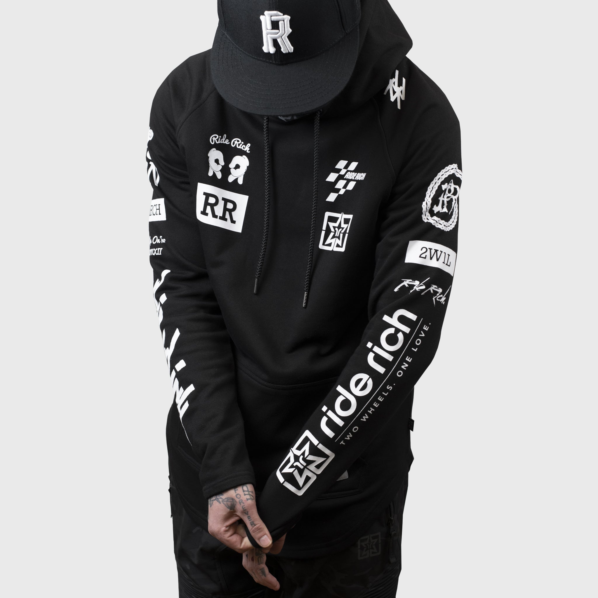 Branded V2 Scoop Pullover Hoodie {White on Black}