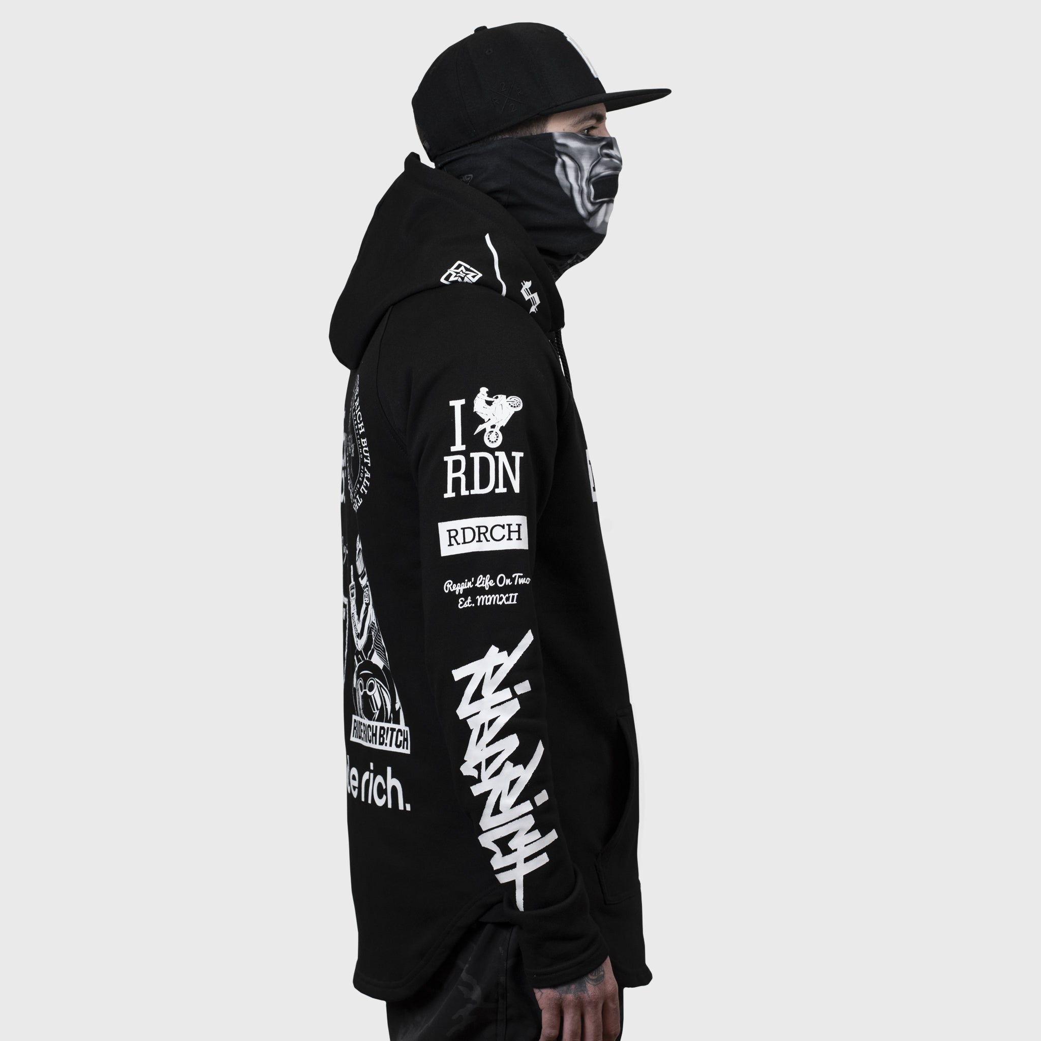 Branded V2 Scoop Pullover Hoodie {White on Black}