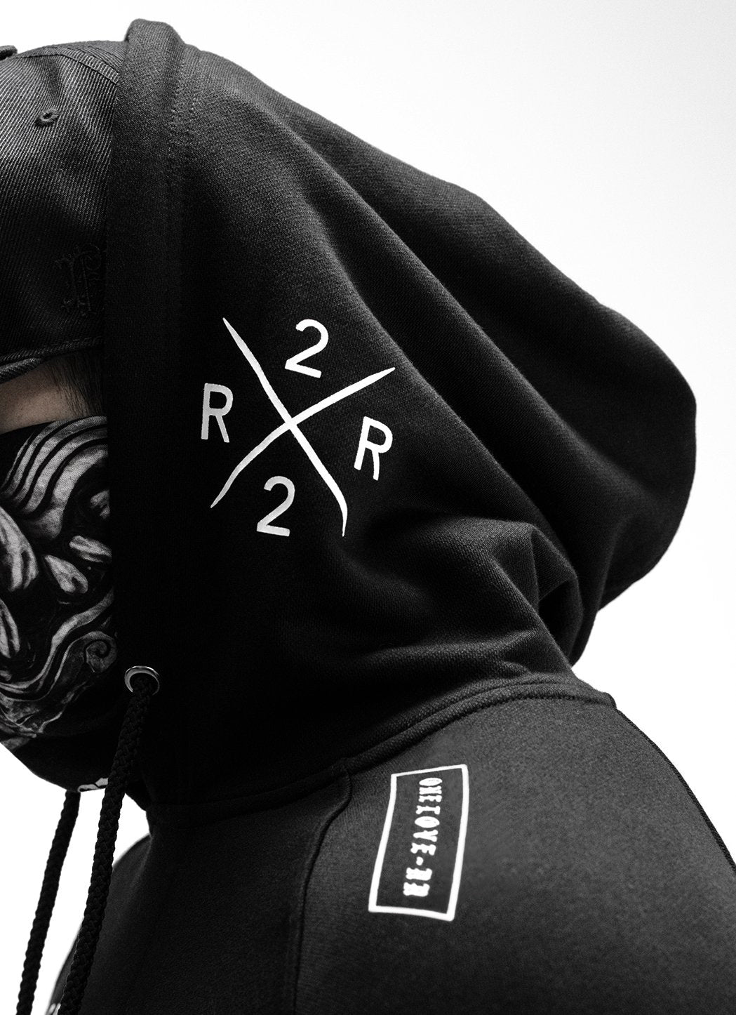 RR GP Scoop Pullover Hoodie {White on Black}