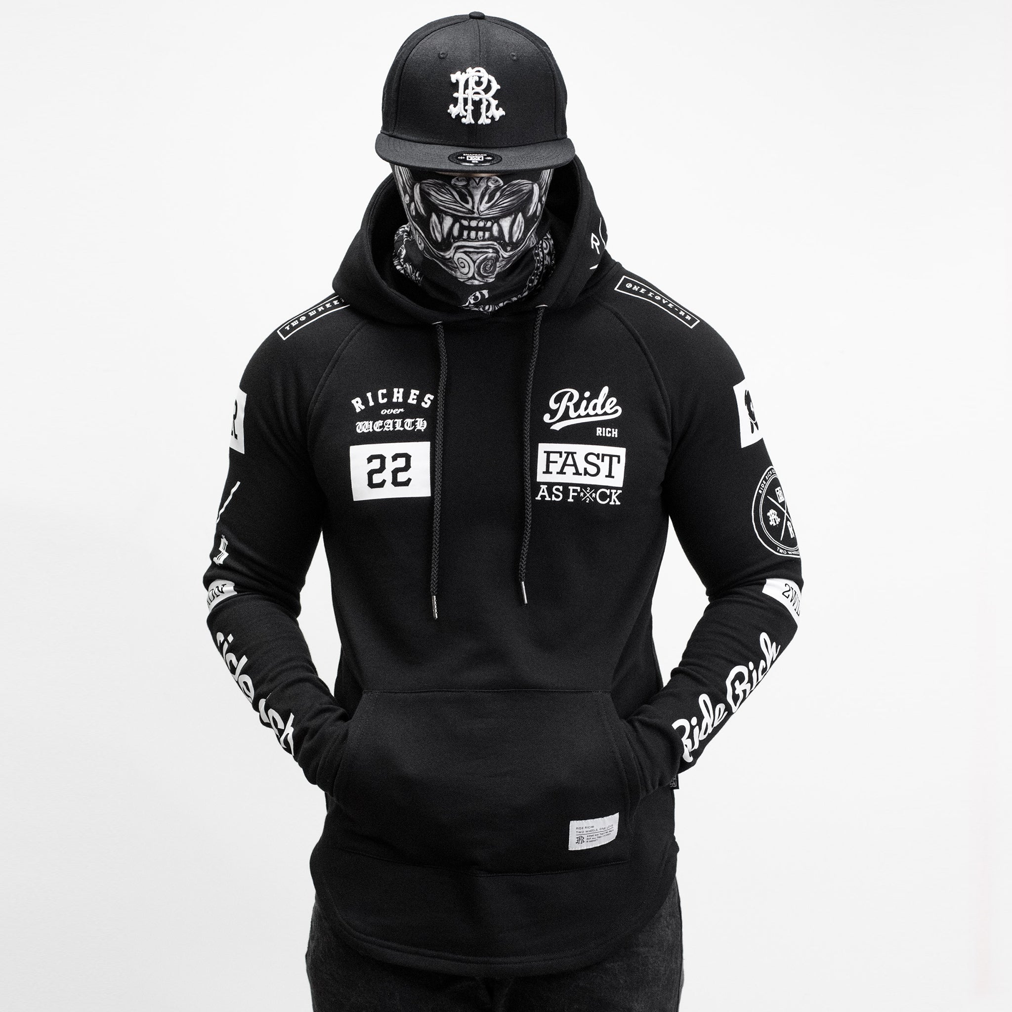 RR GP Scoop Pullover Hoodie {White on Black}