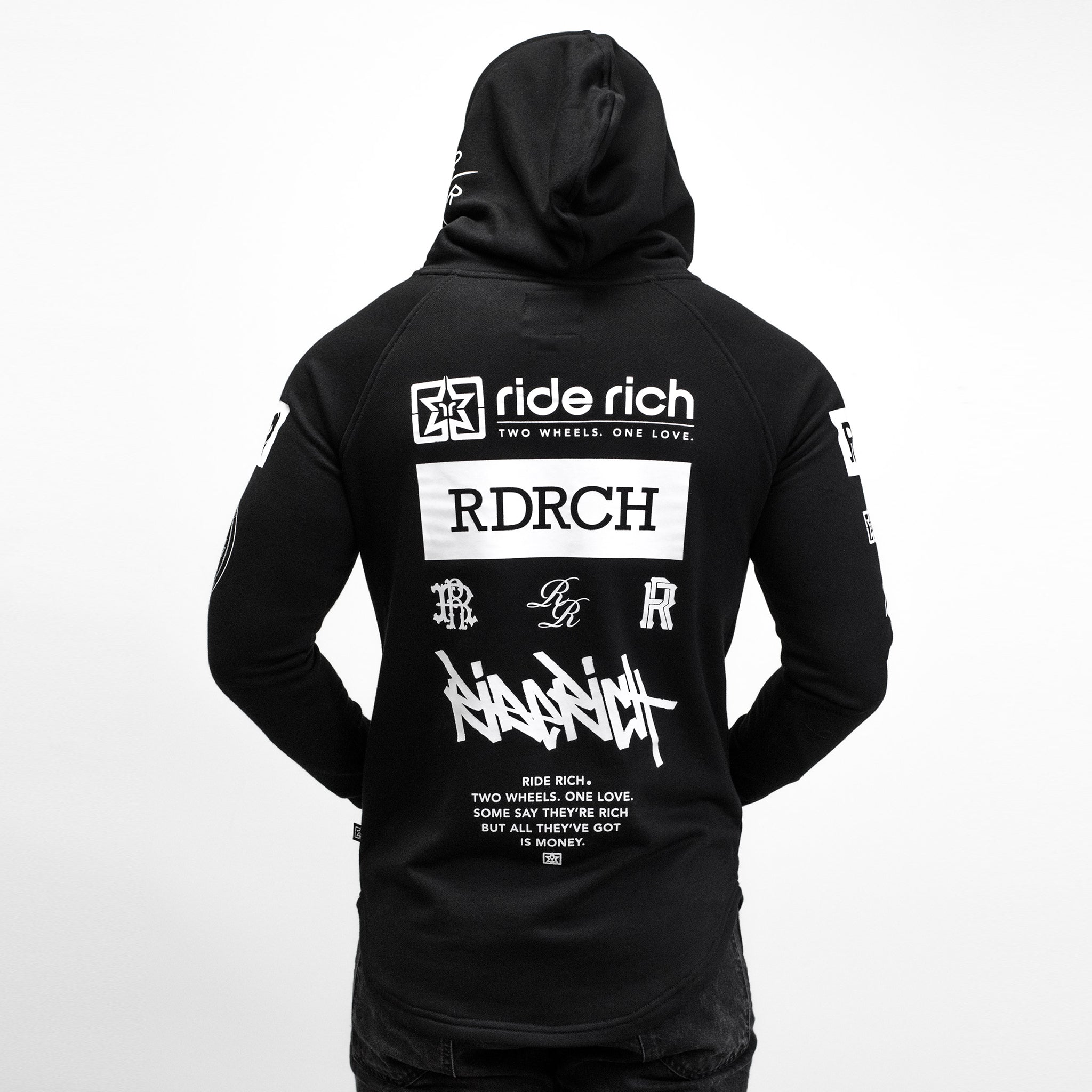 RR GP Scoop Pullover Hoodie {White on Black}