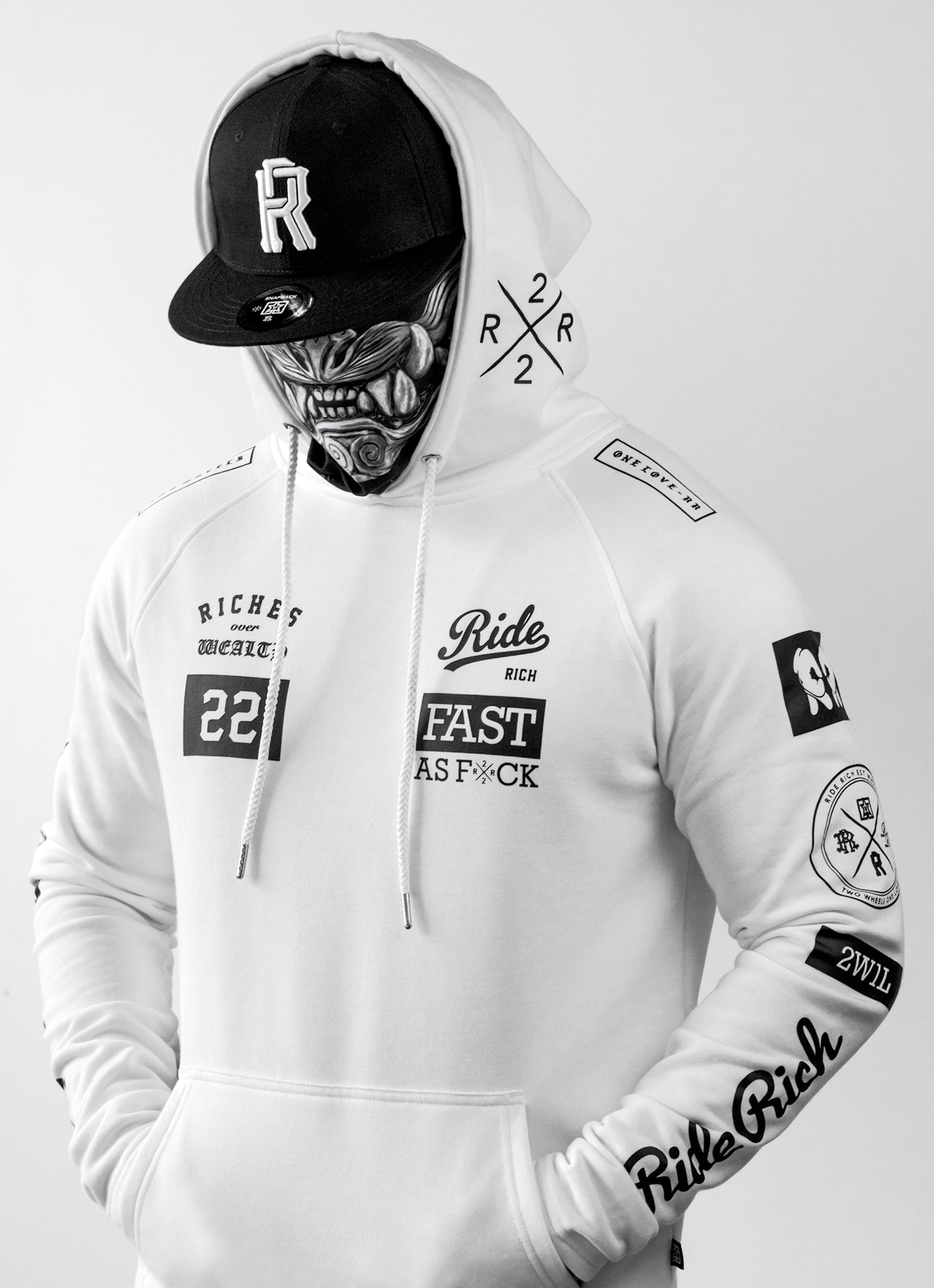 RR GP Scoop Pullover Hoodie {Black on White}
